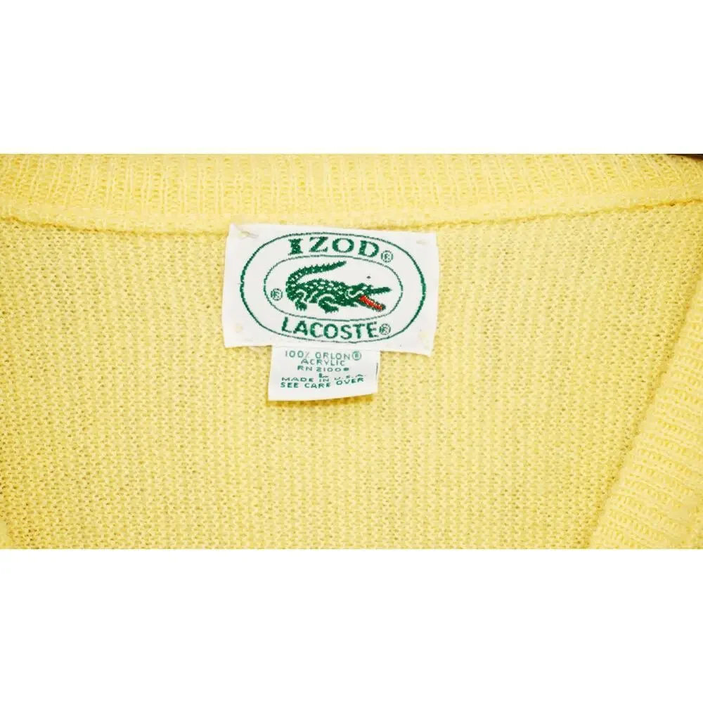 Vintage 70s 80s Izod Lacoste Yellow V-Neck Sweater Orlon Acrylic Made in USA L - Picture 3 of 3